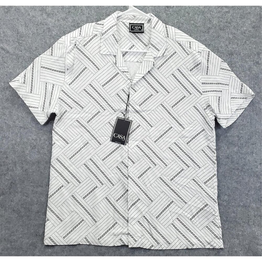 NEW Casa Moda Couture Shirt Men Medium Black White Camp Baroque Button-Up